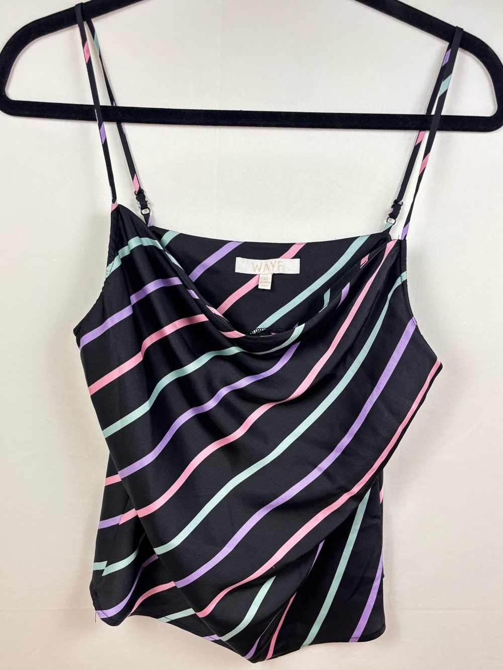 WAYF Satin Cowl Neck Striped Camisole Going Out Top Size M